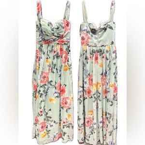 Sage Green Flowy Floral Sleeveless Dress